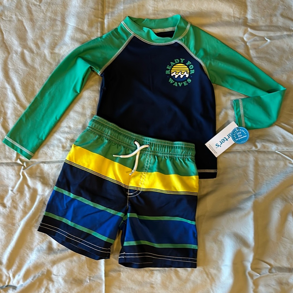 Toddler Boy Swimsuit Trunks and Rashguard set